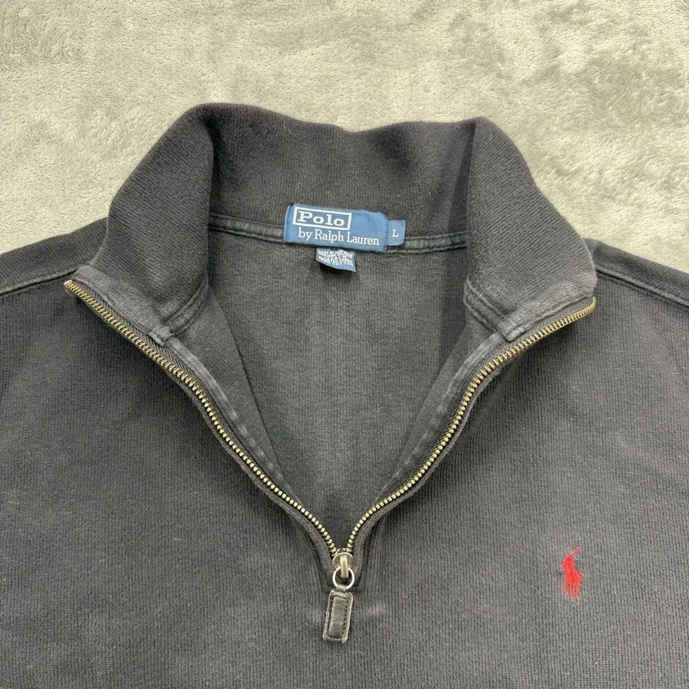 Vintage Polo Ralph Lauren Black Mens Large Quarter Zip Pullover Sweater